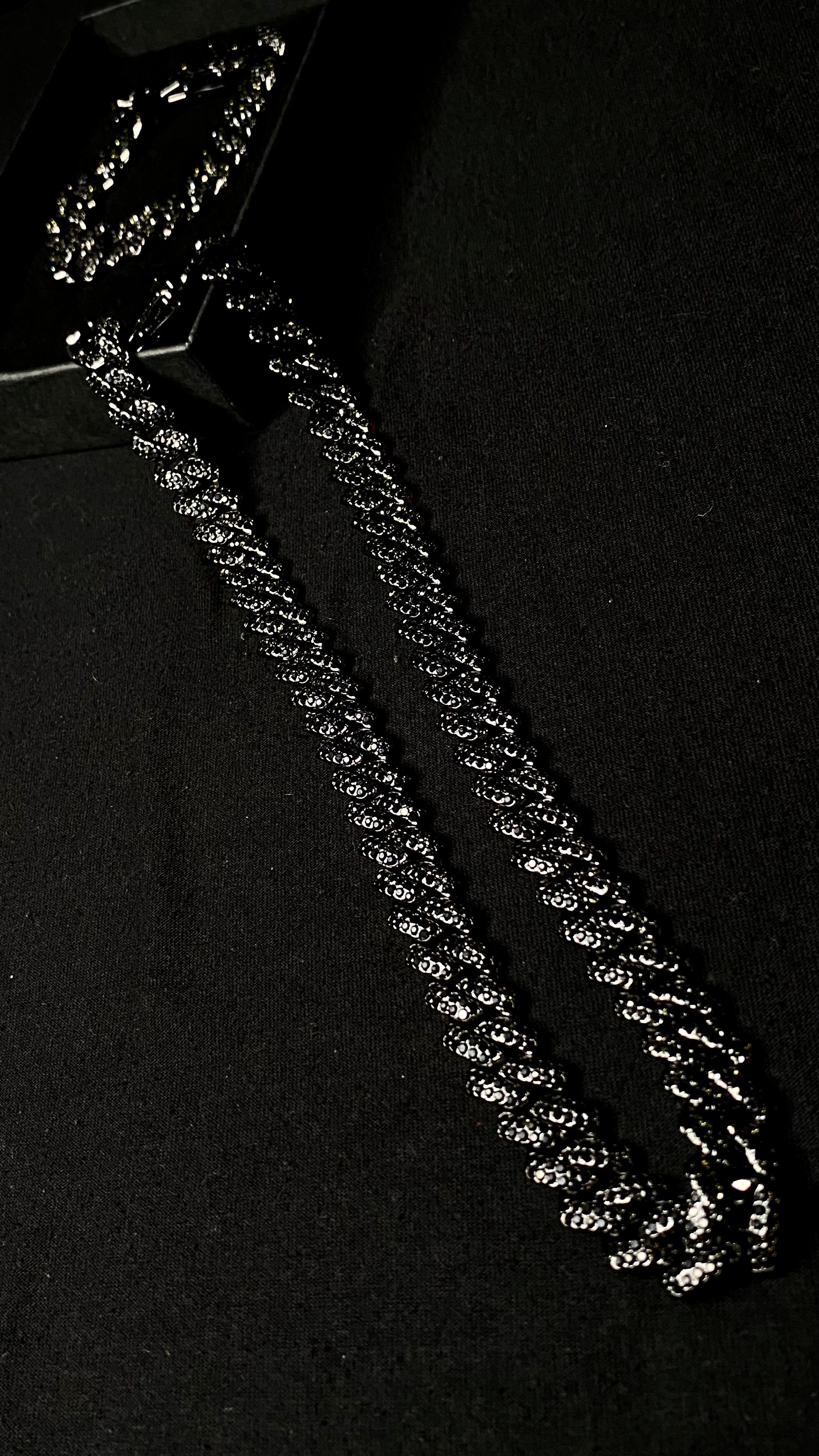 Black Iced Out Cuban Chain with Bracelet