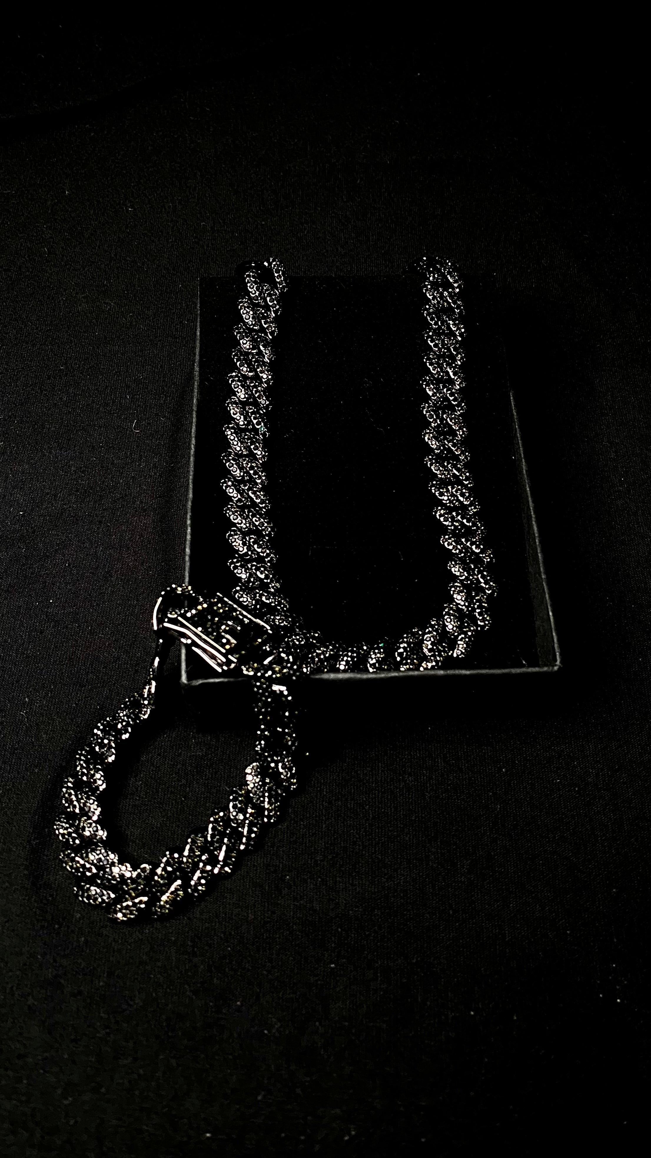 Black Iced Out Cuban Chain with Bracelet